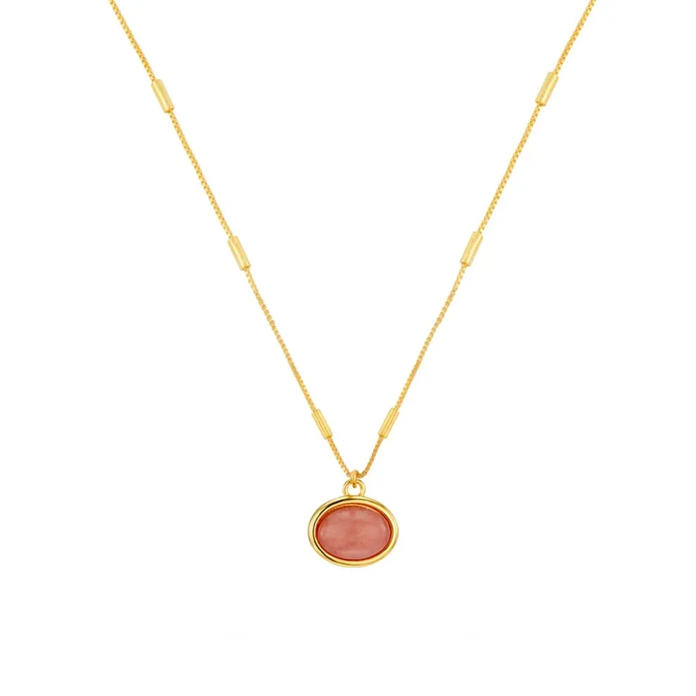Semi-precious pink jade charm necklace gold