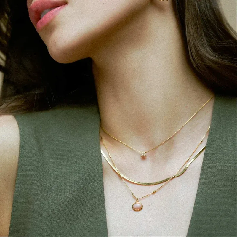 Semi-precious pink jade charm necklace gold