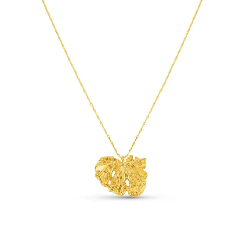 Molten leaf pendant necklace gold