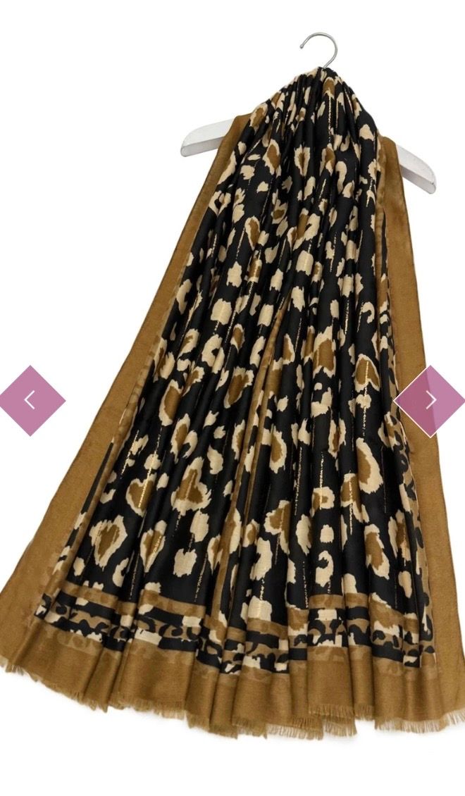 Leopard print heart foiled scarf black and tan