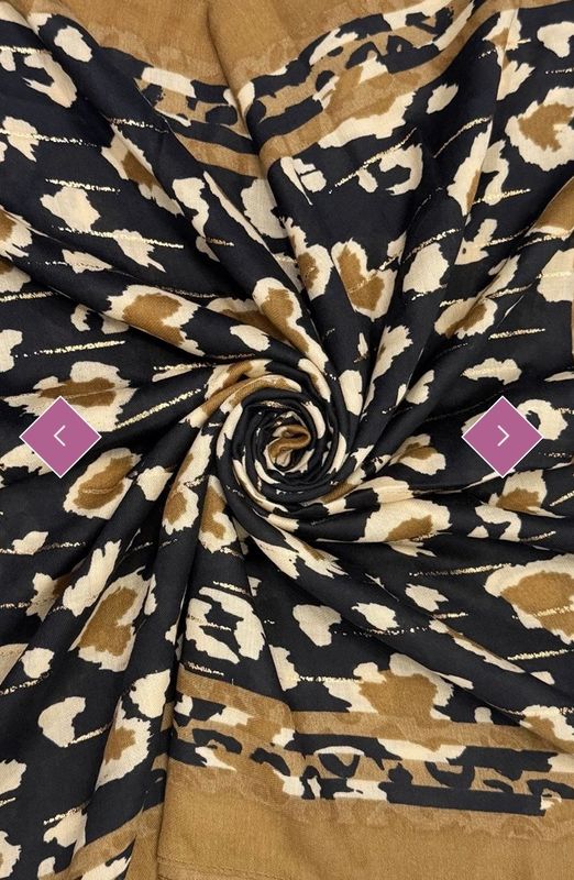Leopard print heart foiled scarf black and tan