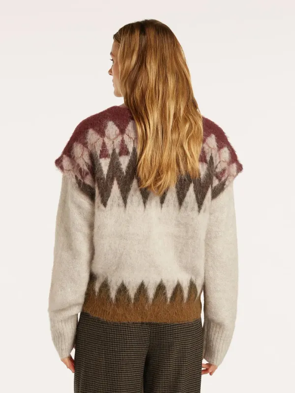 Embrun sleeveless cardigan cream brown and rust red