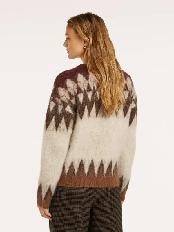 Ekat nordic print jumper beige brown and rust red