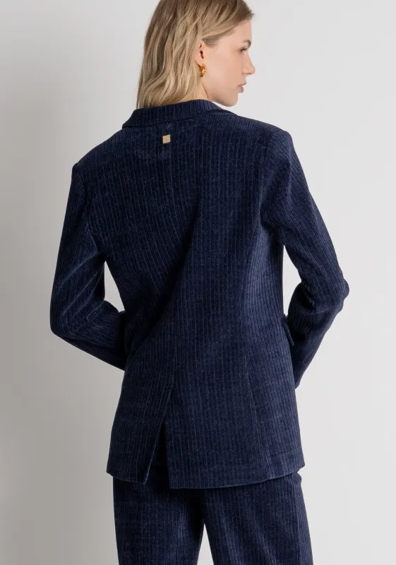 Long blazer jacket regular fit corduroy navy blue8058752274202