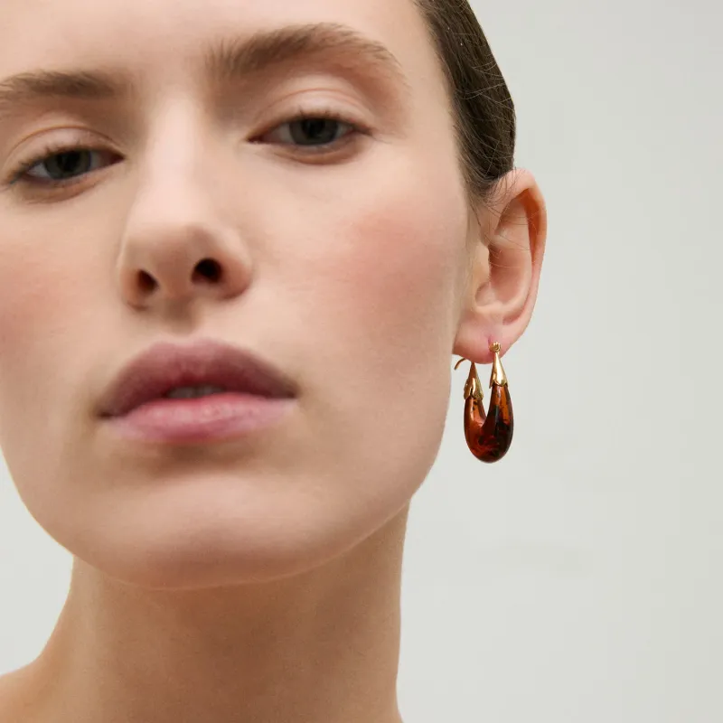Ecume hoop gold earrings tortoise brown