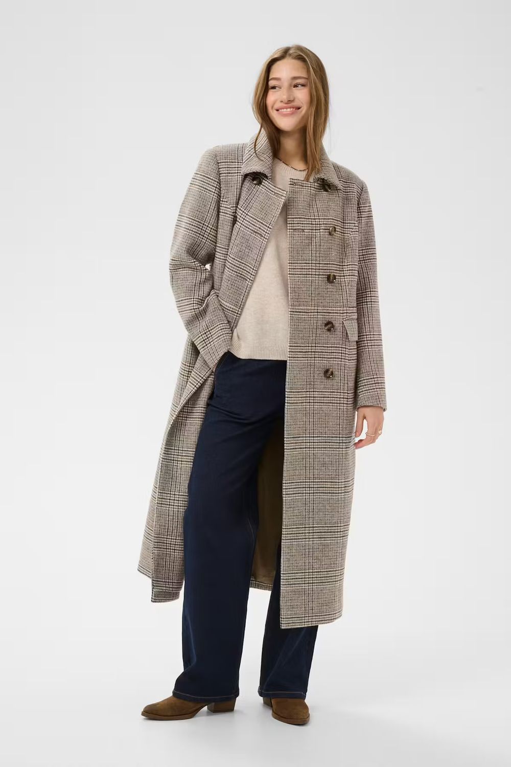 Georg long checked coat grey