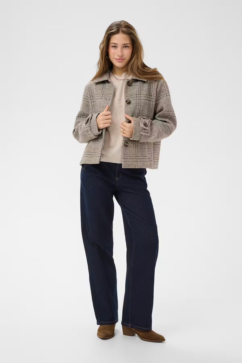 Georg short checked jacket grey brown