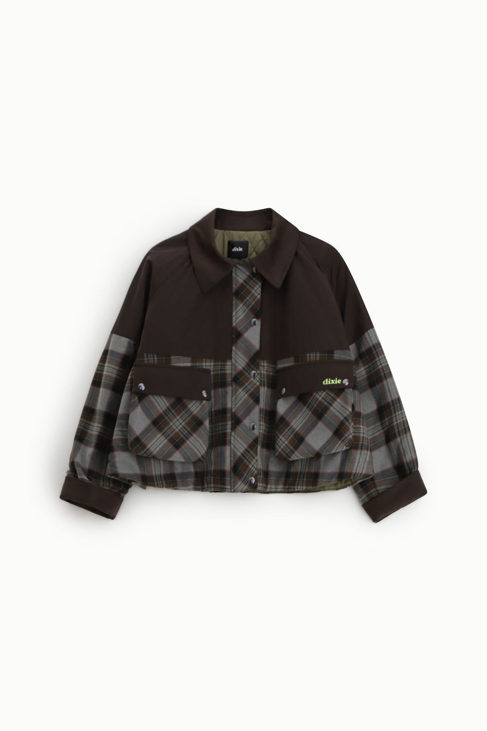 Short swing coat brown checked mix