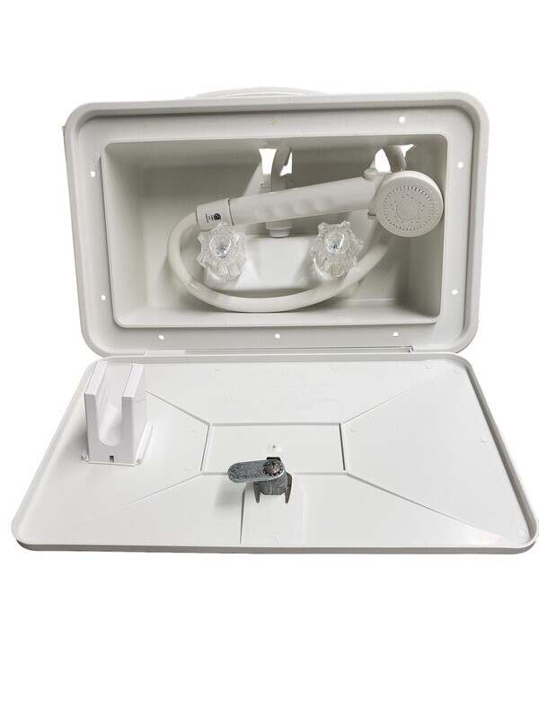 Exterior Shower Box/Faucet- White