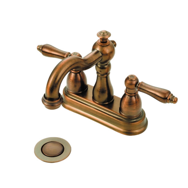 4&quot; Two Handle Lavatory Faucet W/Lever Handles, Tall Old World Spout, &amp; Lavatory Drain (OB99ORB)