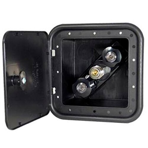 Spray-Away RV Exterior Hose Hookup w/ Shower Valve - 5-1/2&quot; Square - Black