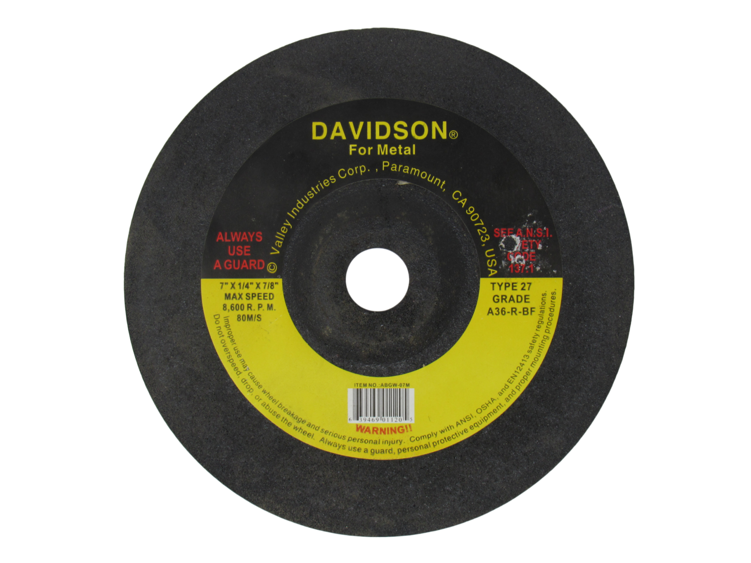 Davidson 7&quot;x1/4&quot;x7/8&quot; Cut Off Wheel