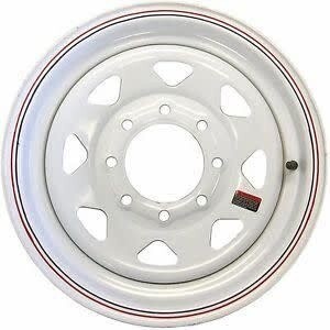 Steel Wheel 16&quot; x 6&quot; 8-6.5 Spoke White w/ Stainless Steel Valve Stem