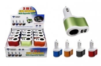 Dual USB Car Charger w/DC Outlet