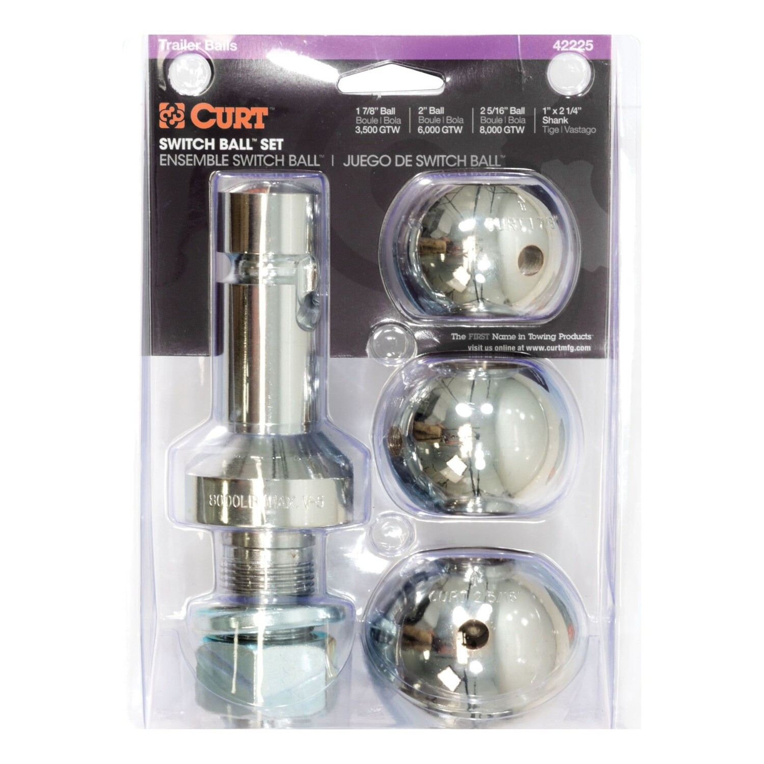 CURT SWITCH BALL TRAILER BALL SET (1-7/8&quot;, 2&quot; &amp; 2-5/16&quot; BALLS, 1&quot; X 2-1/4&quot; SHANK) #42225