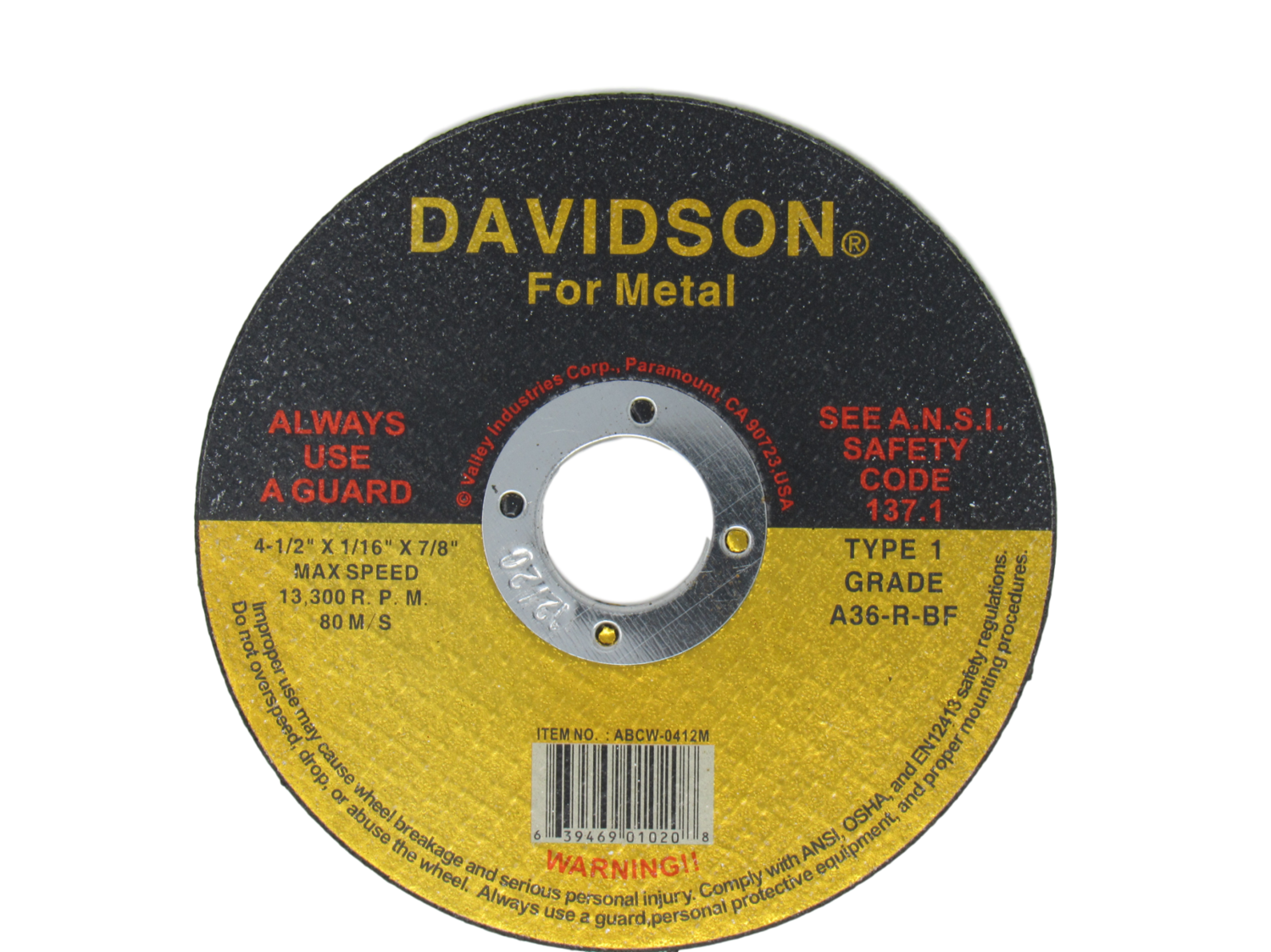 Davidson Cut Off Wheel for Metal 4-1/2&quot; x 1/16&quot; x 7/8&quot;
