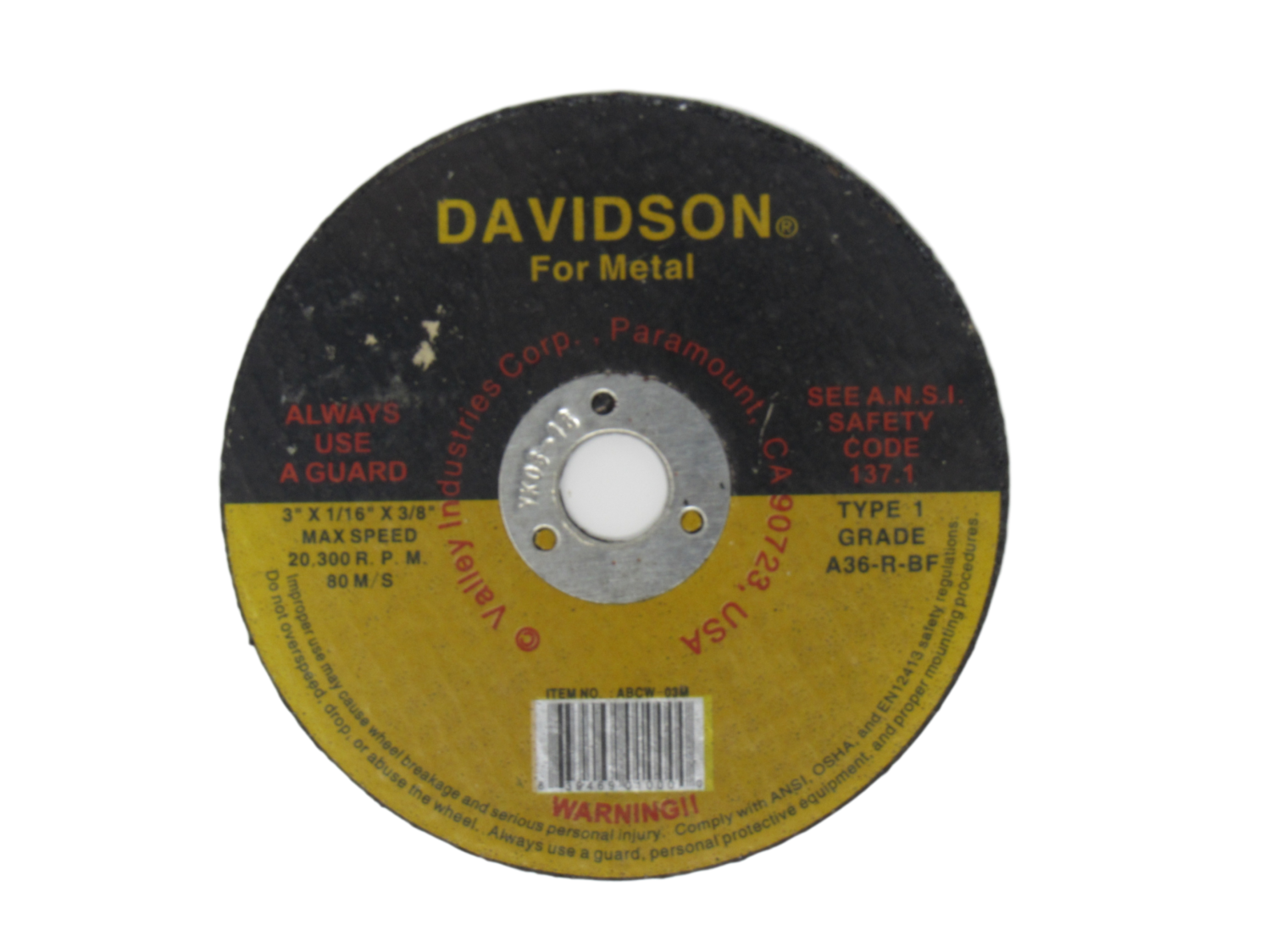 Davidson 3&quot;x1/16&quot;x3/8&quot; Cut Off Wheel