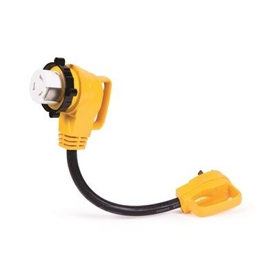 Power Grip 18" Locking Dogbone RV Adapter | 30 Amp Male to 50 Amp Female | 90-Degree Design | 55582