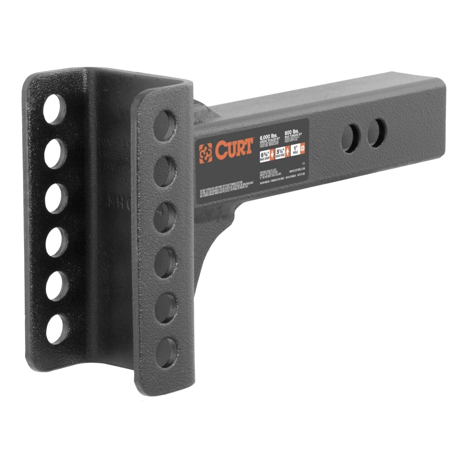 CURT  ADJUSTABLE CHANNEL MOUNT WITH 1&quot; BALL HOLE (2&quot; SHANK, 6,000 LBS., 6-3/4&quot; DROP) #45901