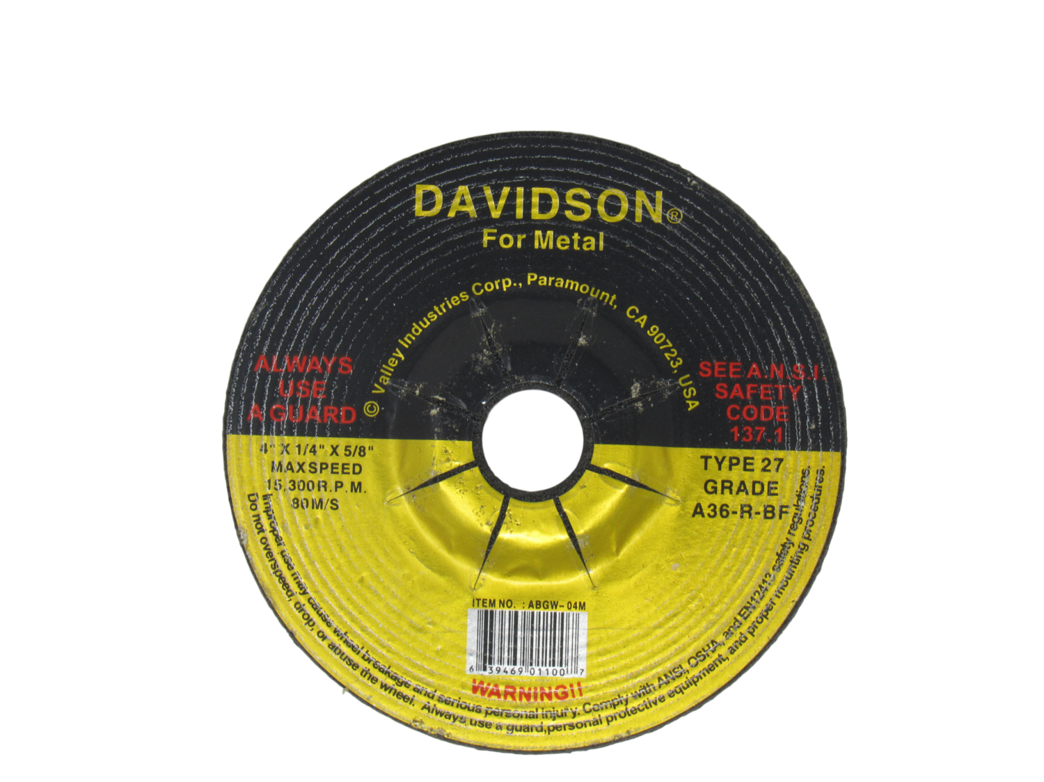 Davidson 4&quot;x1/4&quot;x5/8&quot; Cut Off Wheel