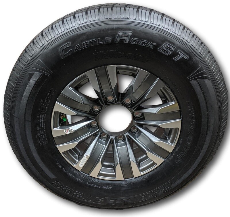 ST235/80R16 Castle Rock on a Gunmetal Tiger Aluminum Wheel 8 on 6.5&quot; Bolt Pattern LRE