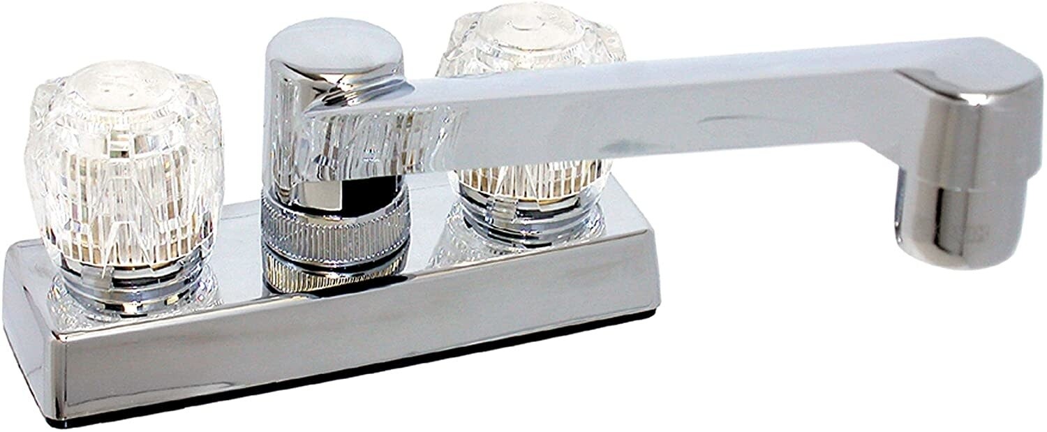 4&quot; Hi-Rise Kitchen Ledge Mount  Chrome Faucet W/Clear Knobs (PF211305)