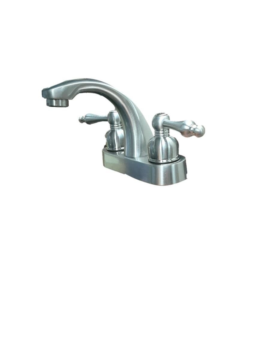 Brushed Nickel Lavatory 4&quot; Two-Handle Hi-Arch Faucet w/ Plastic Pop-up Drain