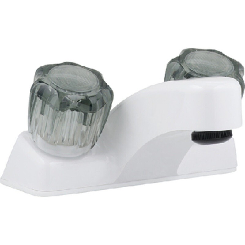 White 4" Lavatory RV Faucet | Smoked Handles