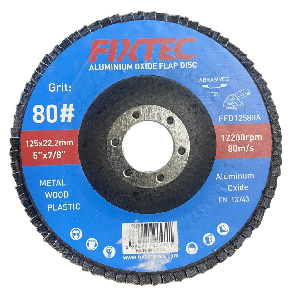 Flap Disc Aluminum Oxide Grit P80 for Stainless Steel and Metal Reinforced Bond Material (FFD12580A)