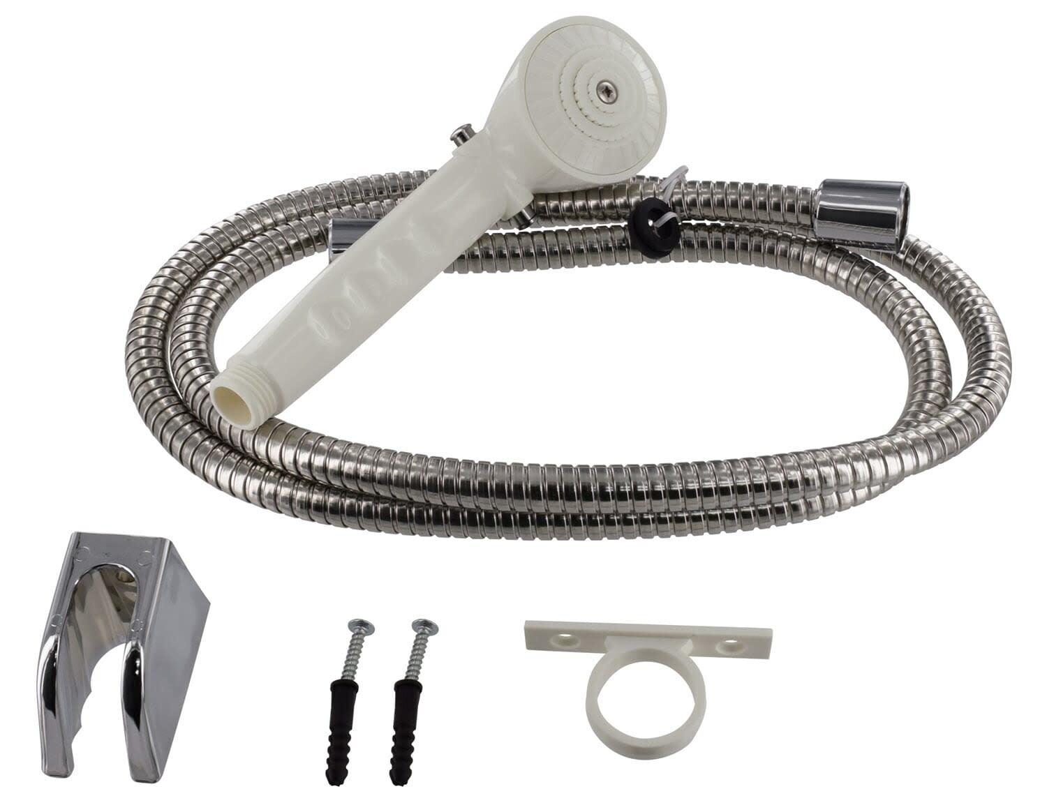 Phoenix PF276028 Handheld Shower Head With Trickle Shut Off &amp; 60&quot; Hose - White and Chrome