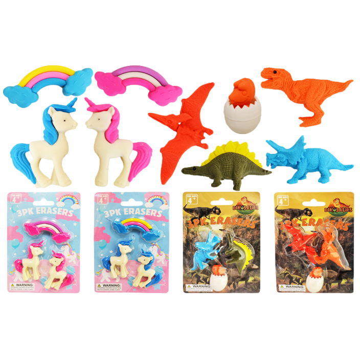 Dinosaur/Unicorn Erasers (3 PK) Discontinued
