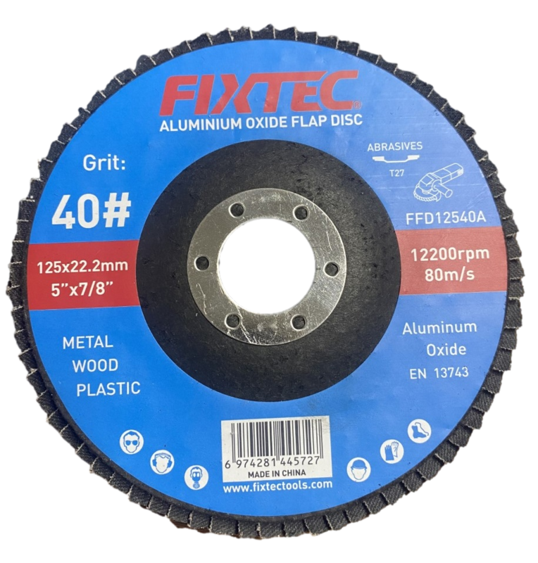 Flap Disc Aluminum Oxide Grit P40 for Stainless Steel and Metal Reinforced Bond Material (FFD12540A)