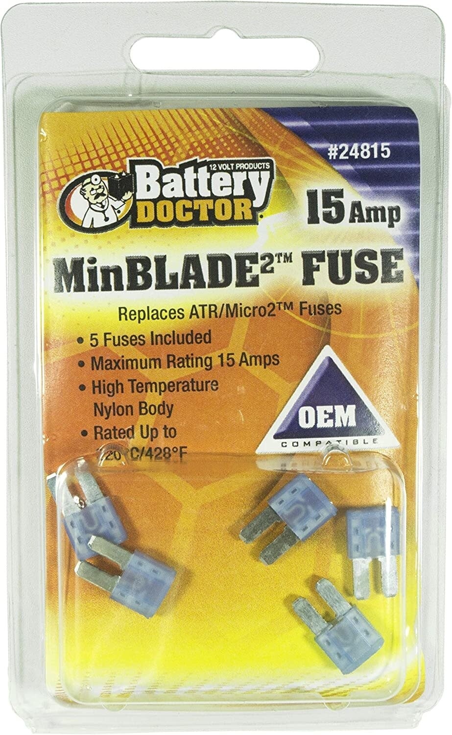 MinBlade2 Fuse 15 Amp (Blue) 5-Pack  (24815)