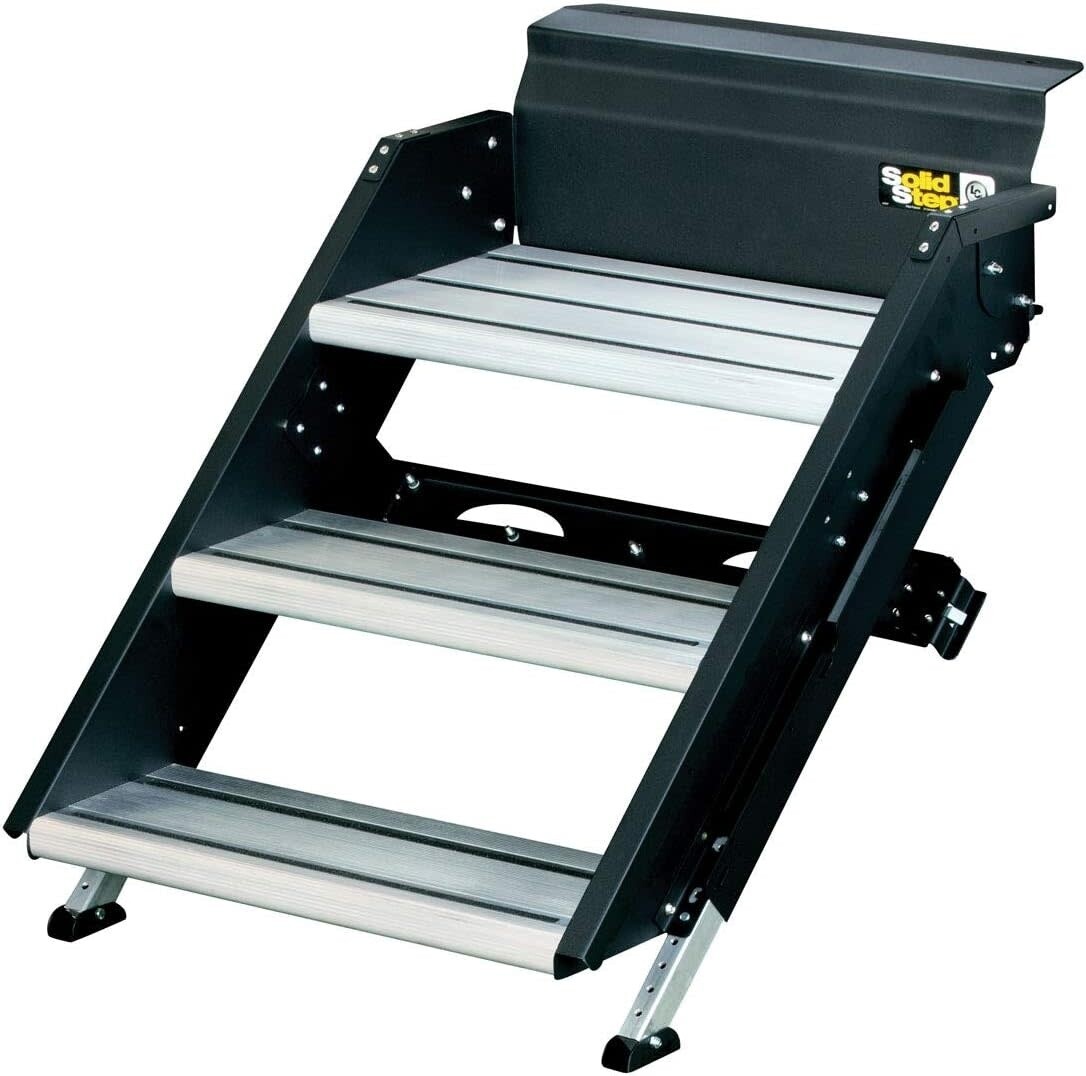 Solid Step Triple Step for RV and Travel Trailer Entry Doorway Black 30&quot; (791573) *Surplus*