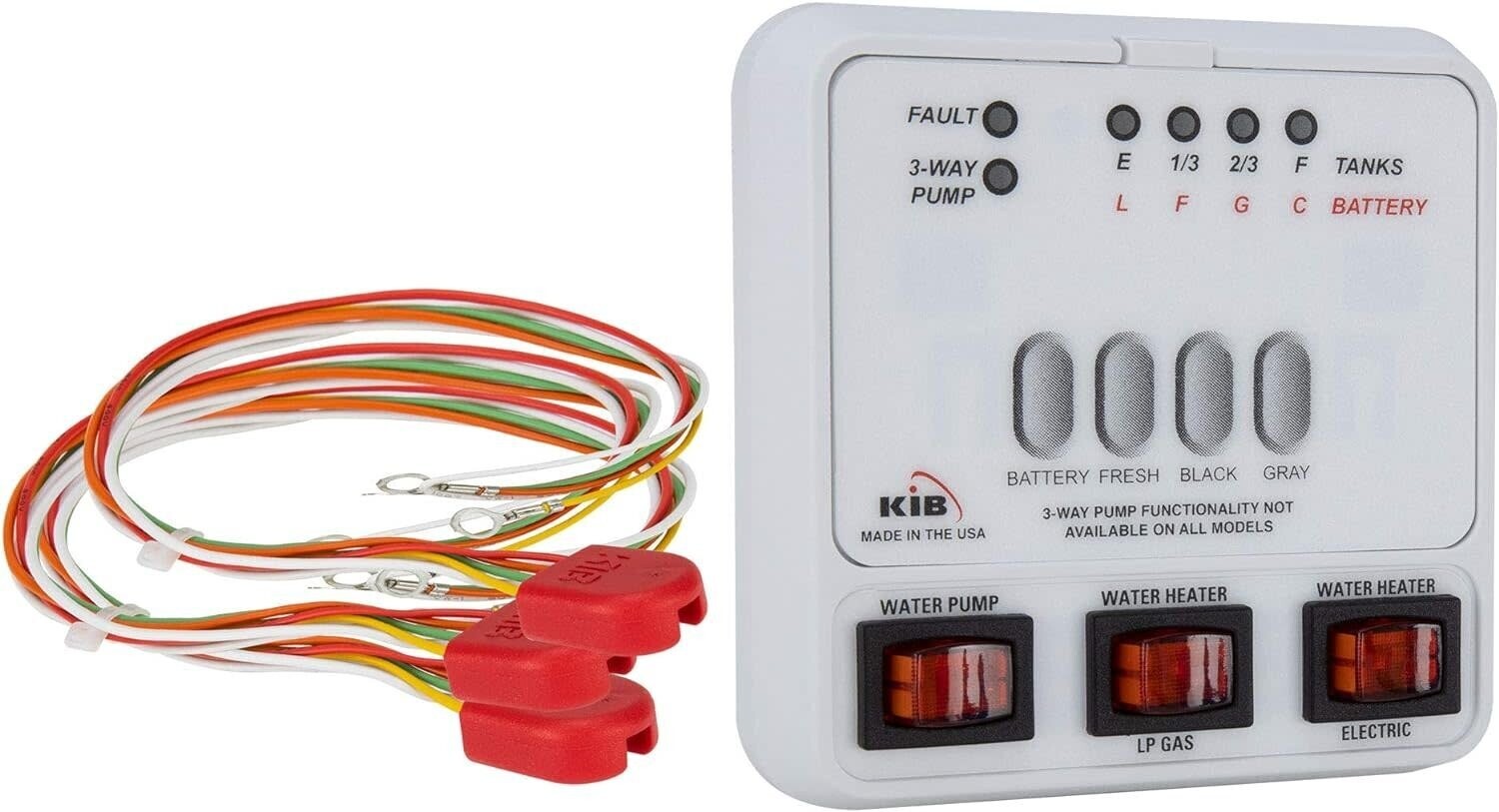 RV KIB Tank Sensor Monitor Panel M23 White w/ 3 Sensor Probe Harness - Kit