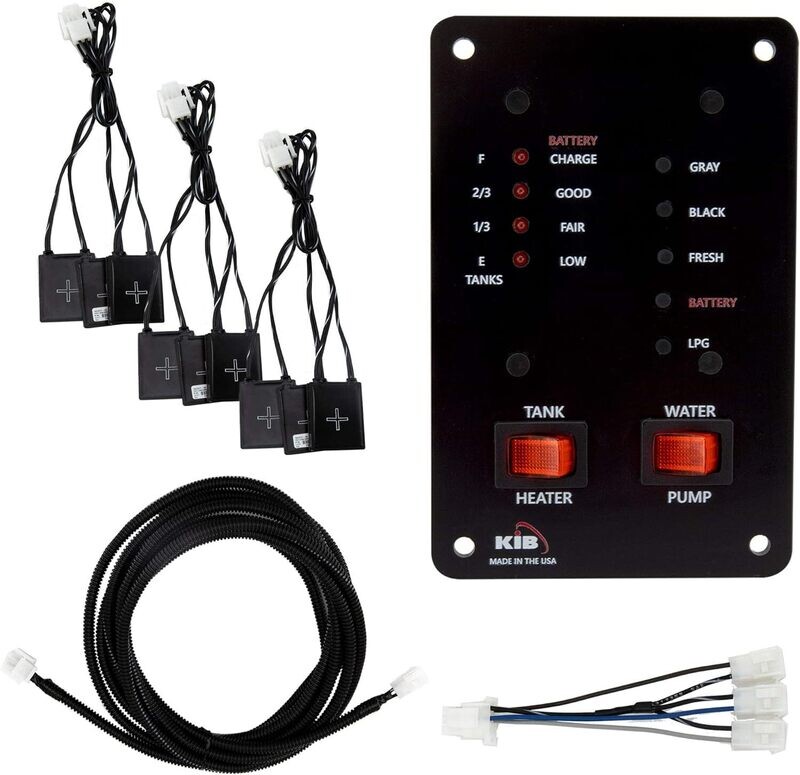 RV Tank Sensor Monitor Panel Kit W/Probeless Adhesive Sensors Black M2401 - Kit