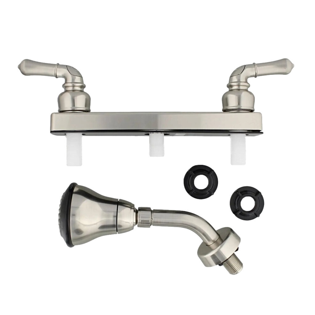 RV Tub/Shower Diverter with Teapot Handles and Shower Head 8&quot; - Chrome Part# U-YCH59