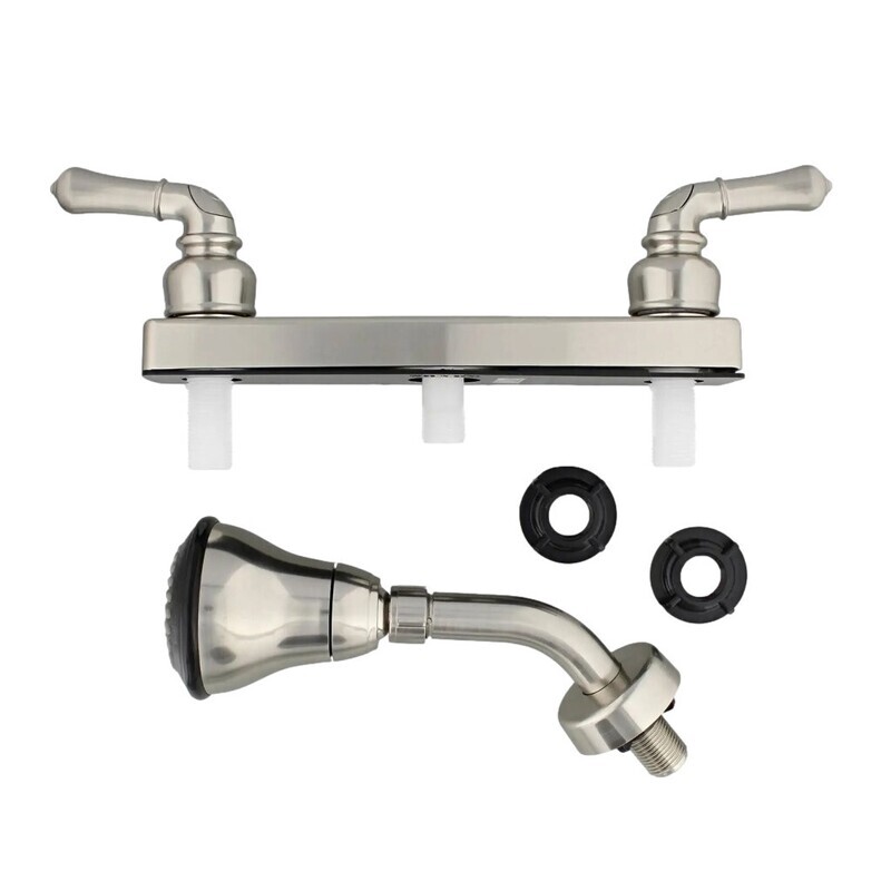 RV Tub/Shower Diverter with Teapot Handles and Shower Head 8&quot; - Chrome Part# U-YCH59