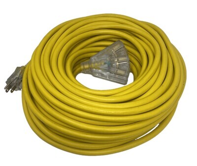 (06-PT6612100T) Outdoor Triple Tap Extension Cord with Indicator Light 100&#39; 12/3 AWG