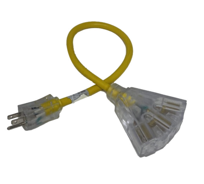 (06-PT661202T) Outdoor Triple Tap Extension Cord with Indicator Light 2&#39; 12/3 AWG