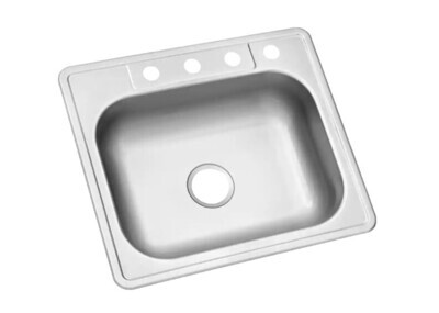 Drop-in Single Bowl 22 Gauge Stainless Steel Kitchen Sink 25" x 22" x 6"