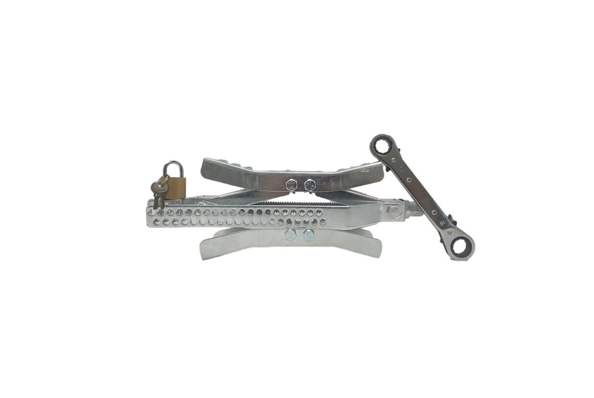 Metal Wheel Chock 1 Pack Silver with Wrench &amp; Padlock ( 17032-S1)
