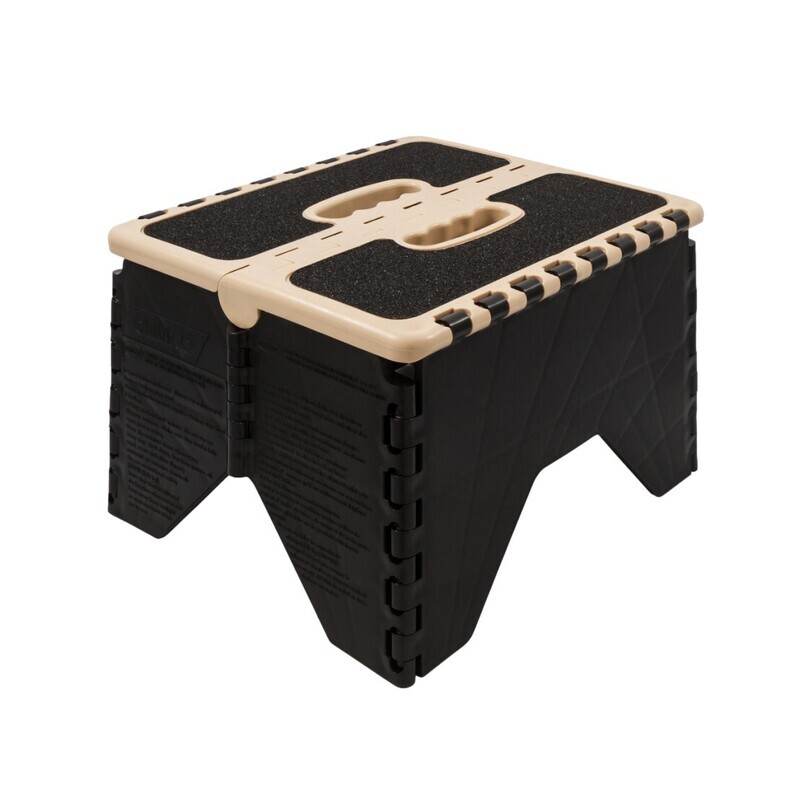 Plastic Folding Step Stool - w / Non-Skid, Khaki / Black (43638)
