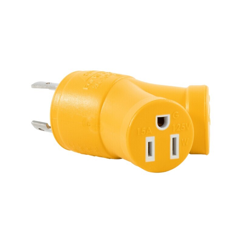 (55433) Camco 30AM / 2x15AF Power Grip Generator Adapter - 3Prong-M 125V / 3750W