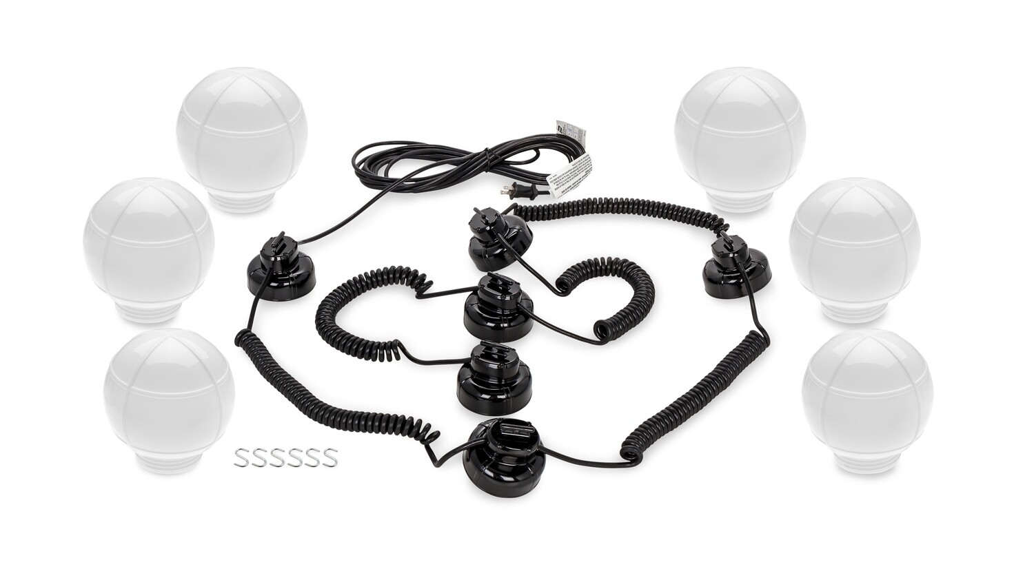 White Globe Lights (42764) - Black Wire 6 Globes