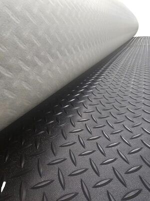 Rugged Trail Diamond Plate Rubber Flooring | 8'6" Wide | Black | Ideal for RVs, Trailers, Garages, Gyms, and Toy Haulers (20')