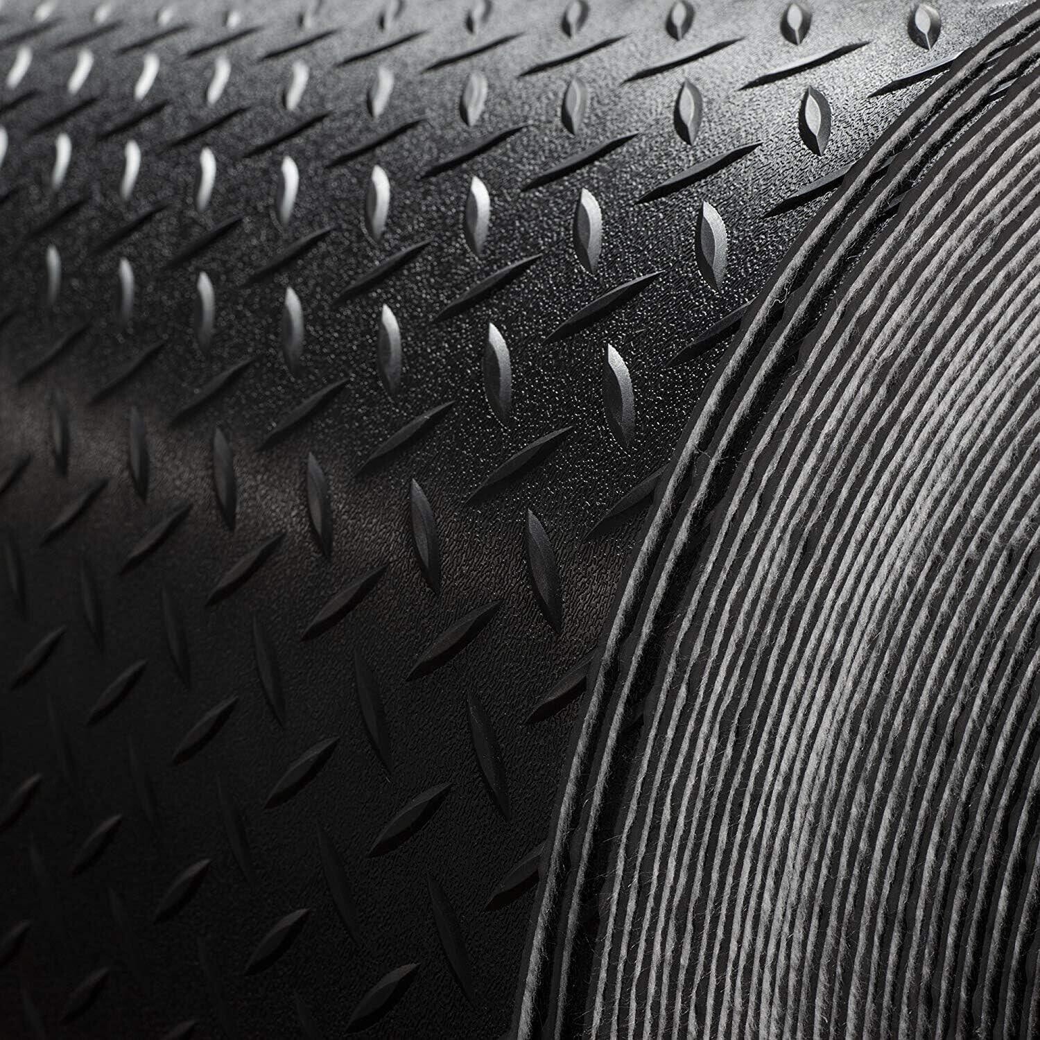 Rugged Trail Diamond Plate Rubber Flooring | 8&#39;2&quot; Wide | Black | Ideal for RVs, Trailers, Garages, Gyms, and Toy Haulers (25&#39;)