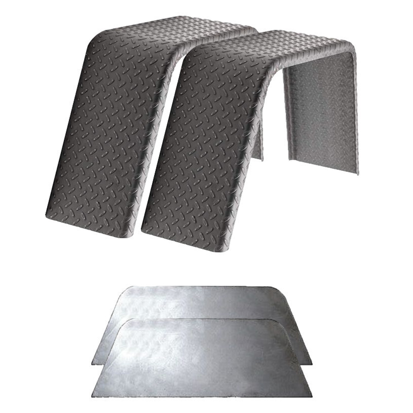 2 Pack Diamond Plate Steel Flat Top Fender 28&quot;L x 8&quot;W x 10&quot;H 14 Gauge w/Fender Backs -  Kit