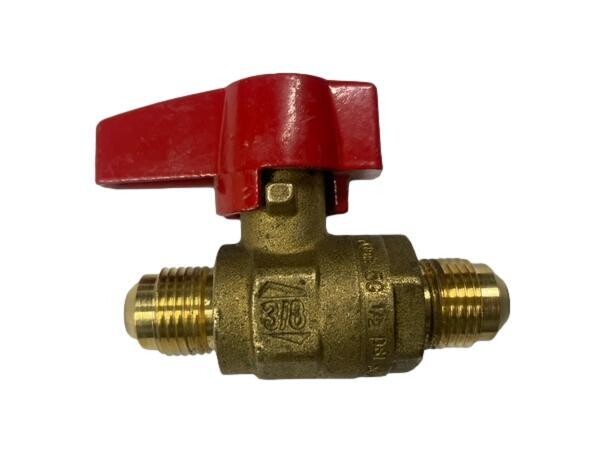 Gas Cock Ball Valve - Brass - 3/8&quot; Flare End x 3/8&quot; Flare End with Aluminum Red Wedge Handle (195C30)