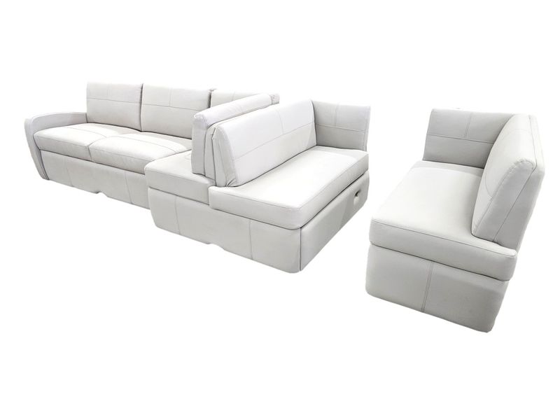 Raedon Jacknife Ensemble Couch 166&quot; W/Drawer 3 Piece Set- Tatem Chalk Vinyl- Sunguard Beige Thread (#41)